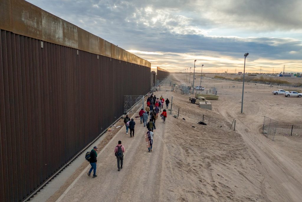 Aerial view of the U.S.-Mexico border fence.